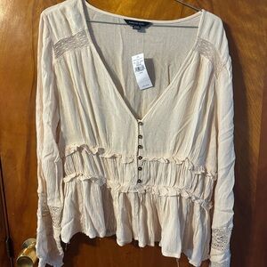 American Eagle Outfitters Beige Button-Front Blouse